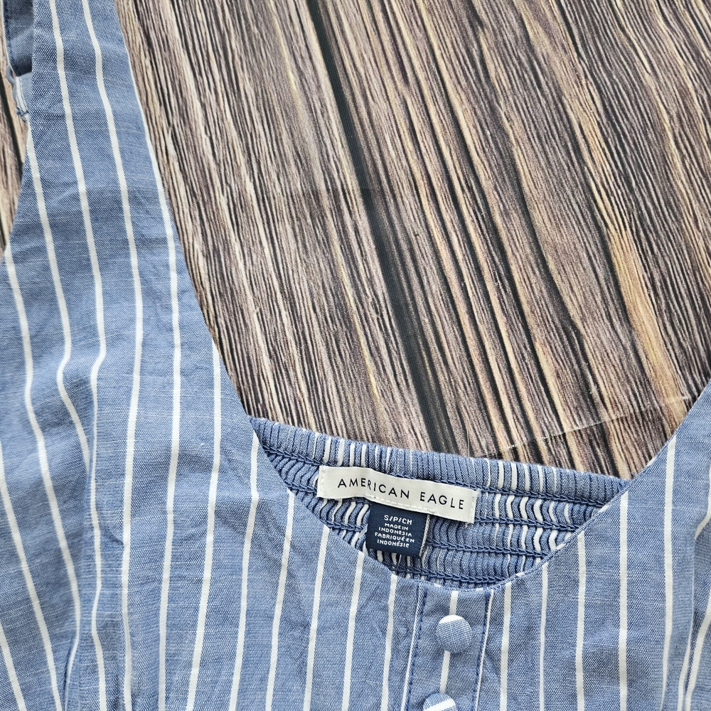 NEW American Eagle Blue Pin Striped Sleeveless Peplum Top Womens Medium - Picture 2 of 4